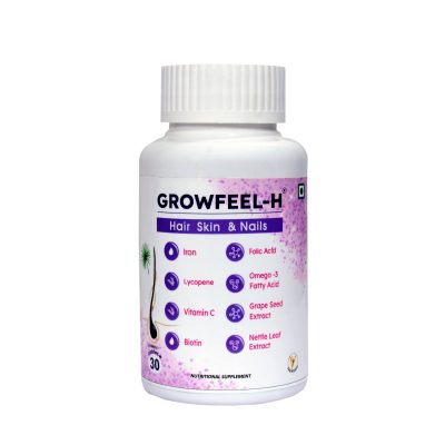 Virgo Healthcare Growfeel-H Hair, Skin & Nails Supplement – Supports Hair & Scalp Health (30 Tablets)